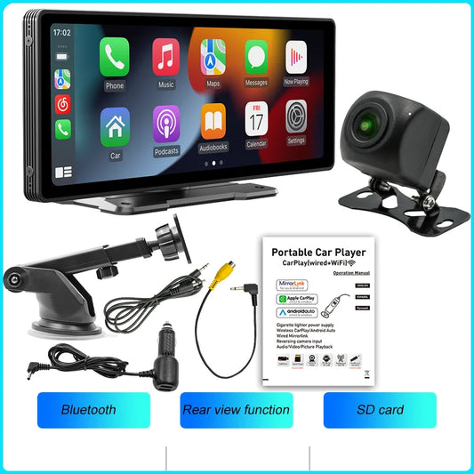 10.26 Inch Portable Wireless Carplay Screen HD Rear Reversing Camera Car Radio DVR MP5 Multimedia Video Player Android Auto