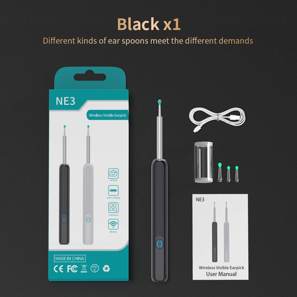 NE3 Ear Cleaner High Precision Ear Wax Removal Tool with Camera LED Light Wireless Otoscope Smart Ear Cleaning Kit Best Gift