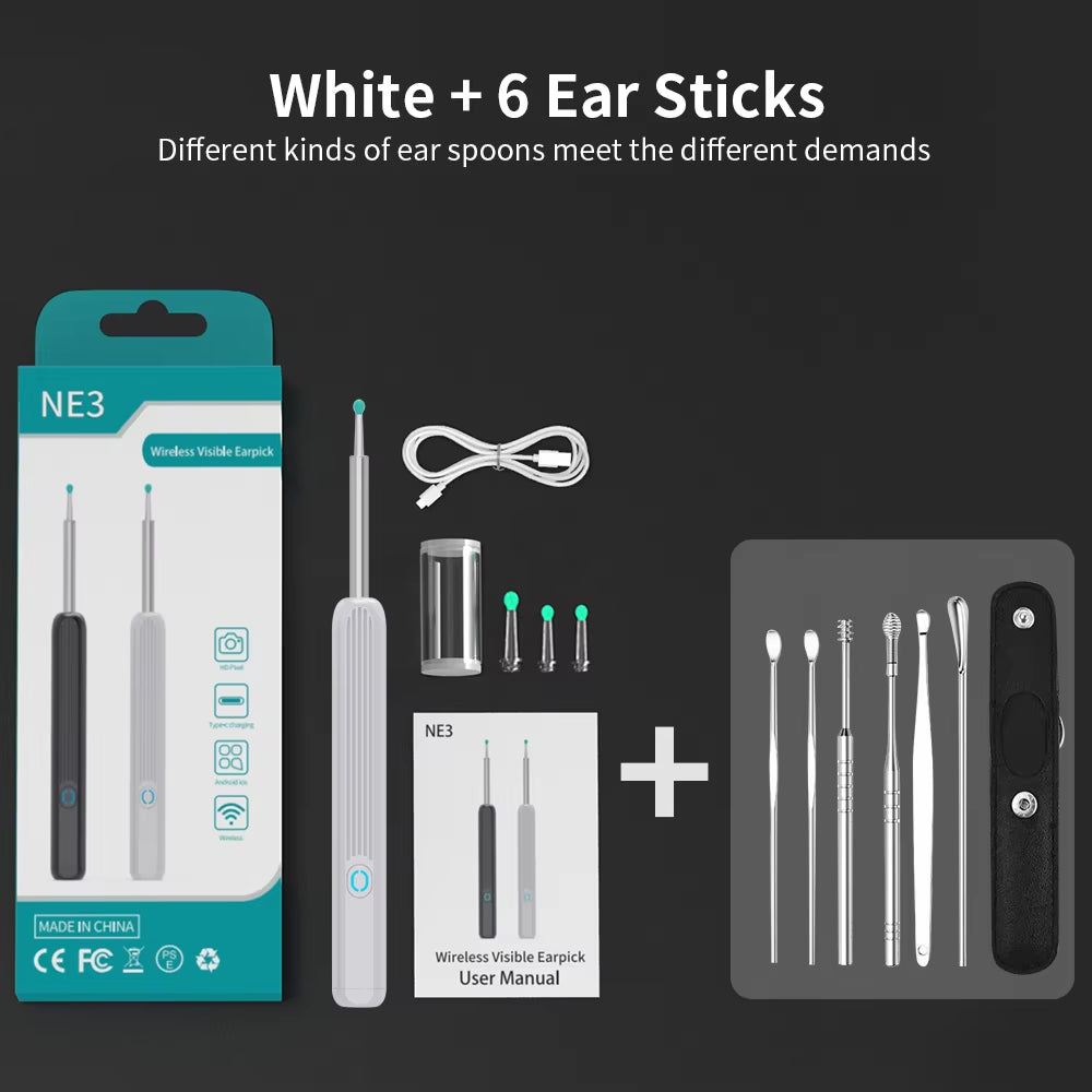 NE3 Ear Cleaner High Precision Ear Wax Removal Tool with Camera LED Light Wireless Otoscope Smart Ear Cleaning Kit Best Gift